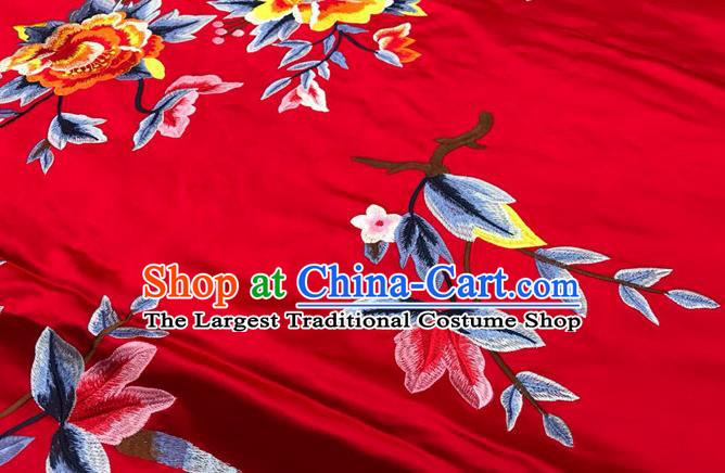 Chinese Classical Red Brocade Drapery Wedding Dress Cloth Traditional Peony Pattern Silk Fabric Cheongsam Damask Material