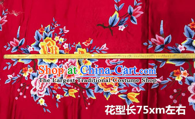 Chinese Classical Red Brocade Drapery Wedding Dress Cloth Traditional Peony Pattern Silk Fabric Cheongsam Damask Material