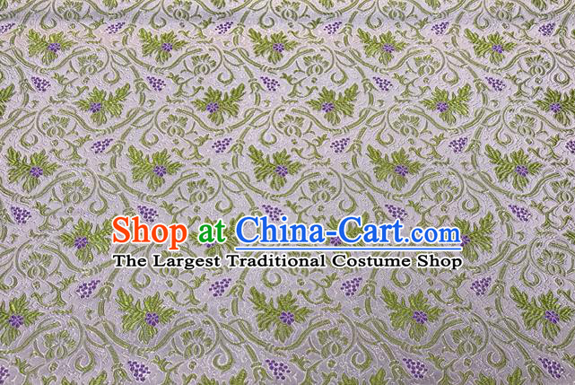 China Traditional Cheongsam Drapery Royal Grape Pattern White Brocade Material Classical Qipao Dress Damask Cloth Tang Suit Silk Fabric