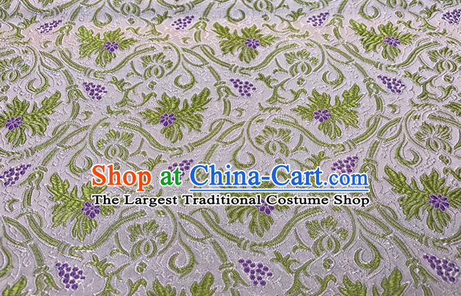 China Traditional Cheongsam Drapery Royal Grape Pattern White Brocade Material Classical Qipao Dress Damask Cloth Tang Suit Silk Fabric