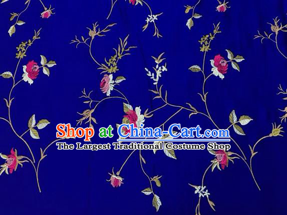 China Mongolian Robe Deep Blue Brocade Material Tang Suit Drapery Classical Little Peony Pattern Silk Fabric Traditional Cheongsam Damask Cloth