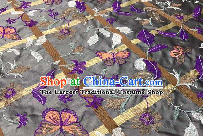 China Classical Grey Brocade Material Qipao Dress Damask Cloth Tang Suit Silk Fabric Traditional Cheongsam Embroidered Butterfly Drapery