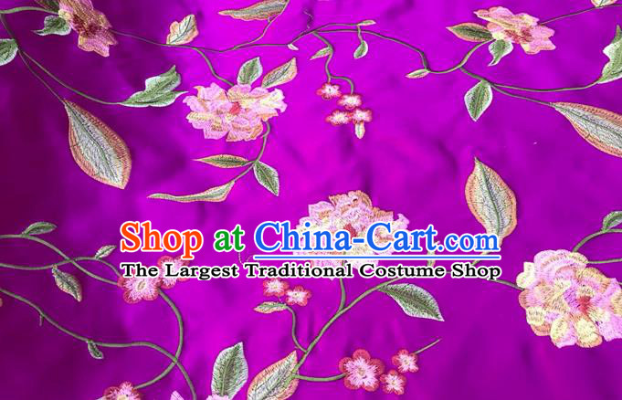 China Tang Suit Damask Cloth Traditional Embroidered Peony Silk Fabric Classical Purple Satin Material Court Brocade Drapery