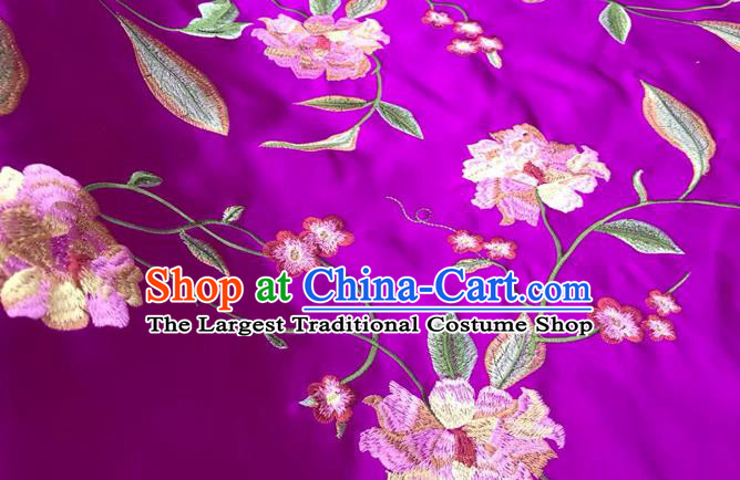 China Tang Suit Damask Cloth Traditional Embroidered Peony Silk Fabric Classical Purple Satin Material Court Brocade Drapery