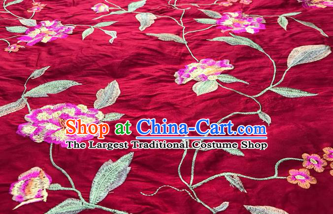 China Court Wine Red Brocade Drapery Tang Suit Damask Cloth Traditional Embroidered Peony Silk Fabric Classical Satin Material