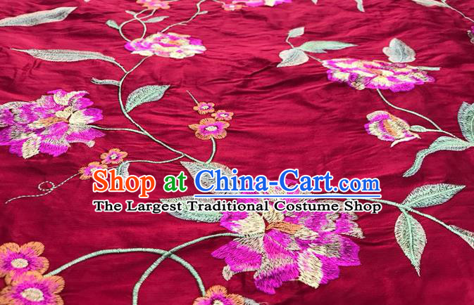 China Court Wine Red Brocade Drapery Tang Suit Damask Cloth Traditional Embroidered Peony Silk Fabric Classical Satin Material