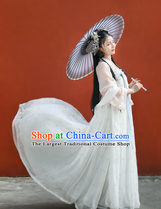 China Traditional White Hanfu Dress Ancient Fairy Princess Garment Costumes Tang Dynasty Court Beauty Clothing