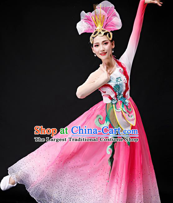 Professional Women Group Dance Fashion Peony Dance Performance Costume Modern Dance Pink Dress Opening Dance Garment