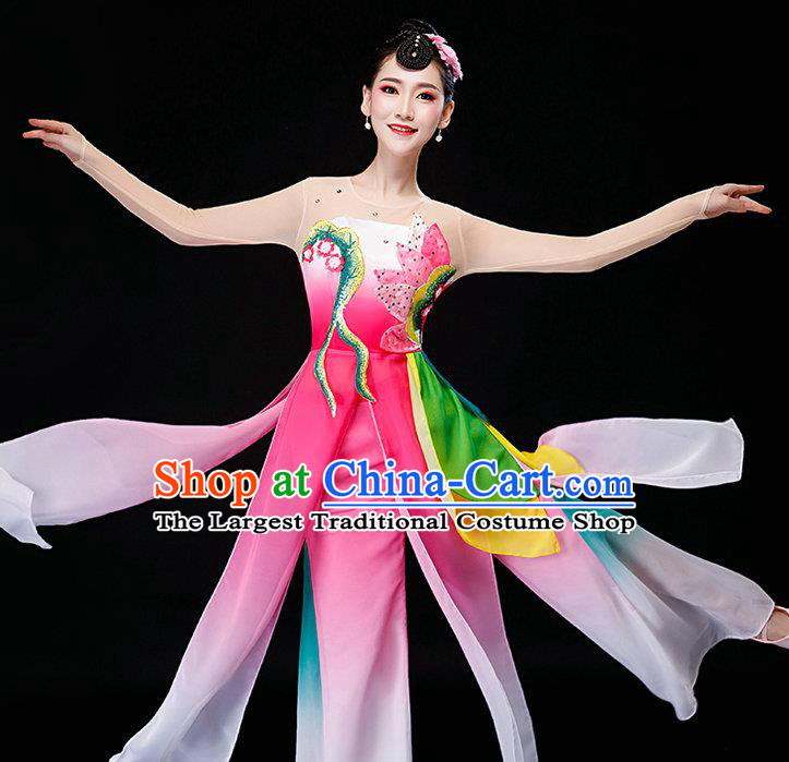 China Jasmine Flower Dance Garment Costumes Jiangnan Umbrella Dance Clothing Stage Performance Fashion Uniforms Classical Dance Pink Dress