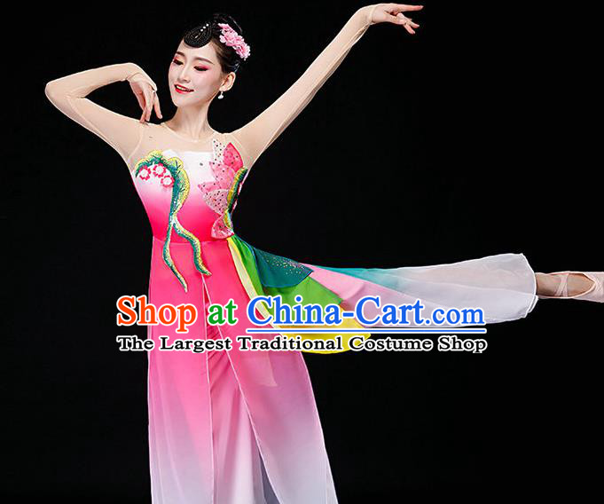 China Jasmine Flower Dance Garment Costumes Jiangnan Umbrella Dance Clothing Stage Performance Fashion Uniforms Classical Dance Pink Dress