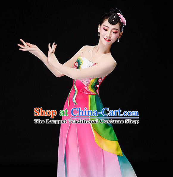 China Jasmine Flower Dance Garment Costumes Jiangnan Umbrella Dance Clothing Stage Performance Fashion Uniforms Classical Dance Pink Dress