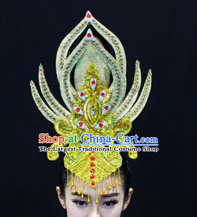 Chinese Flying Goddess Stage Performance Headpieces Classical Dance Hair Accessories Thousands Hands Guanyin Dance Golden Hair Crown