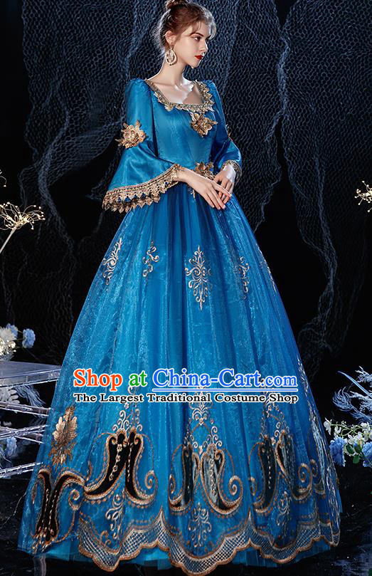Top Western Court Princess Blue Full Dress Christmas Garment Costume England Formal Attire European Drama Performance Clothing
