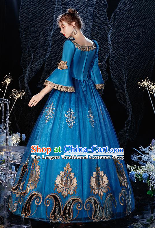 Top Western Court Princess Blue Full Dress Christmas Garment Costume England Formal Attire European Drama Performance Clothing
