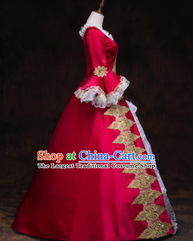 Top Western Renaissance Style Red Full Dress Christmas Garment Costume England Noble Woman Formal Attire European Drama Performance Clothing