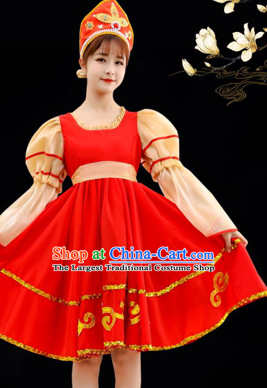 Professional Children Performance Costume Russian Court Princess Red Dress Russia Modern Dance Garment