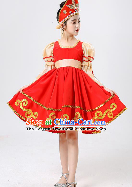 Professional Children Performance Costume Russian Court Princess Red Dress Russia Modern Dance Garment