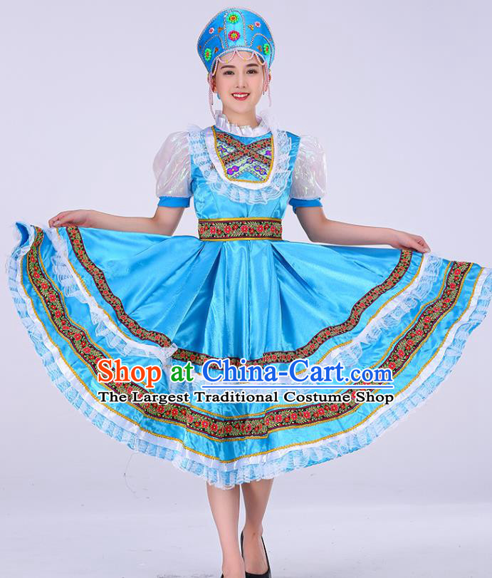 Girl Ethnic Folk Dress Costume Cute Russian Traditional Short Sleeve Dance  Dress