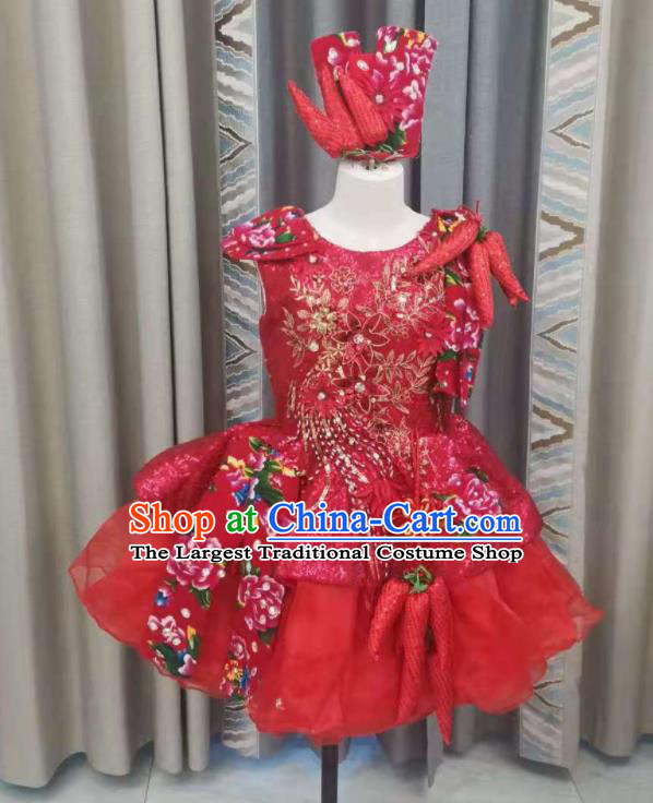 Professional Children Performance Costume Modern Dance Red Dress Girl Chorus Garment