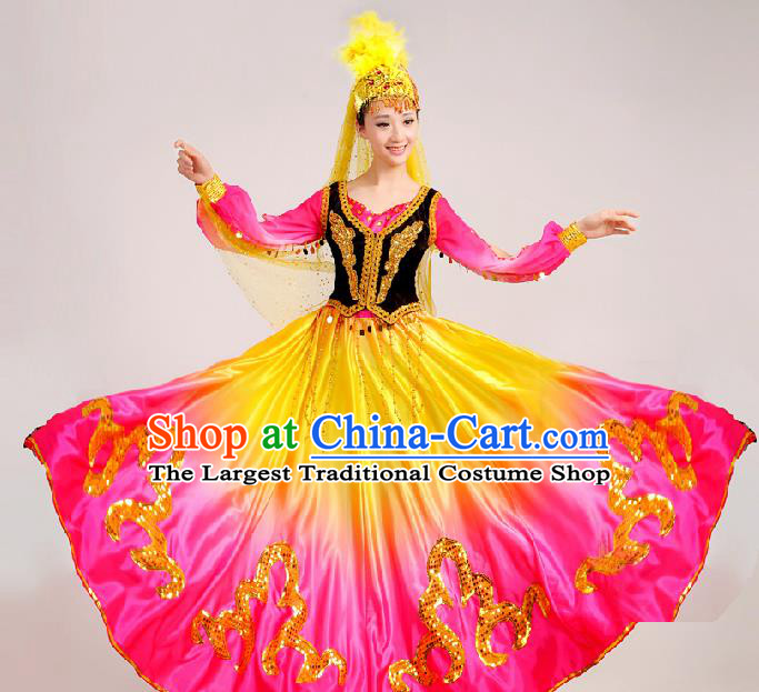 Chinese Spring Festival Gala Ethnic Dance Garment Costumes Xinjiang Minority Dance Dress Outfits Uyghur Nationality Women Clothing