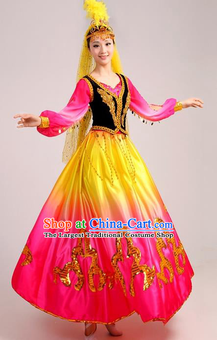 Chinese Spring Festival Gala Ethnic Dance Garment Costumes Xinjiang Minority Dance Dress Outfits Uyghur Nationality Women Clothing