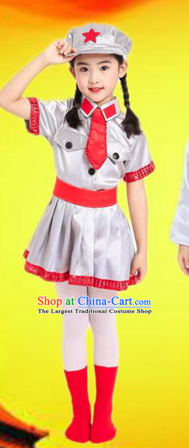 Custom Children Chorus Costumes Modern Dance Argent Skirt Outfits Girls Stage Performance Fashion Clothing