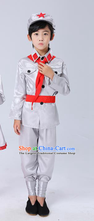 Custom Boys Stage Performance Fashion Clothing Children Chorus Eighth Route Army Costumes Modern Dance Grey Outfits