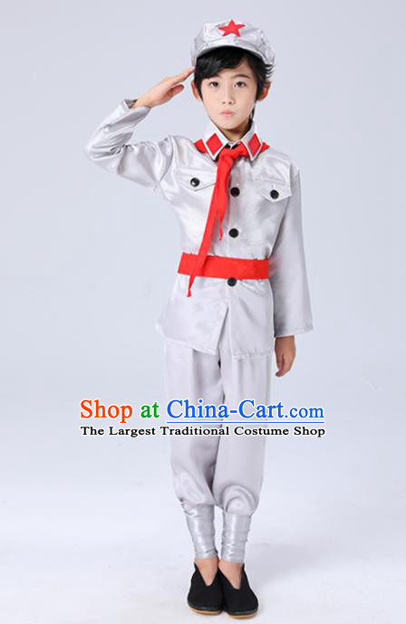 Custom Boys Stage Performance Fashion Clothing Children Chorus Eighth Route Army Costumes Modern Dance Grey Outfits