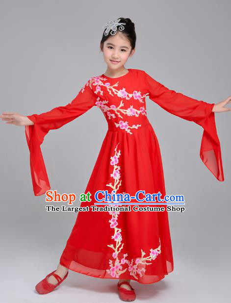 Custom Children Chorus Group Costume Modern Dance Red Dress Girls Stage Performance Fashion Clothing
