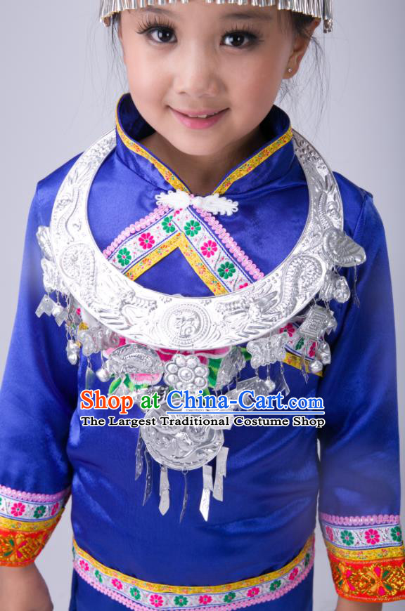 Chinese Tujia Minority Stage Performance Costumes Dong Nationality Folk Dance Royalblue Outfits Traditional Xiangxi Ethnic Girl Clothing
