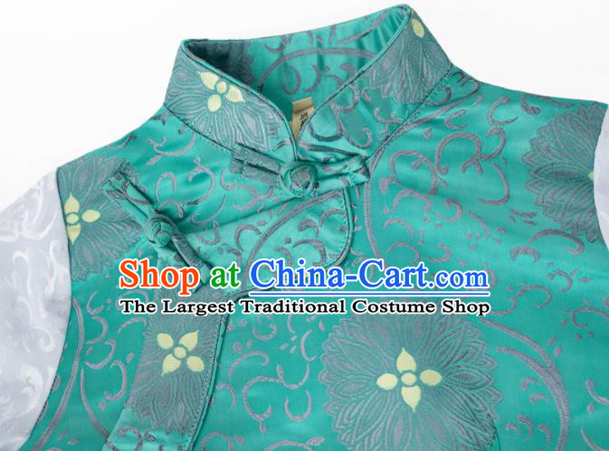 Chinese Ethnic Children Blue Brocade Dress Zang Minority Performance Costumes Tibetan Nationality Girl Bola Clothing