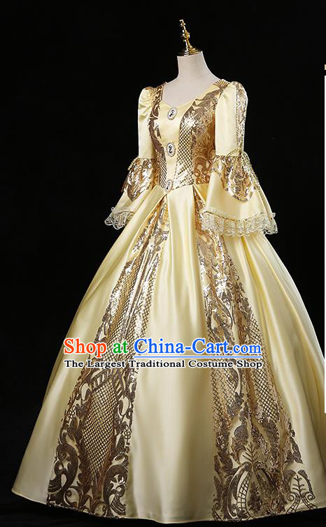 Top French Noble Lady Attire European Middle Ages Female Clothing Western Court Yellow Bubble Dress Renaissance Style Princess Garment Costume