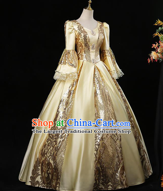 Top French Noble Lady Attire European Middle Ages Female Clothing Western Court Yellow Bubble Dress Renaissance Style Princess Garment Costume
