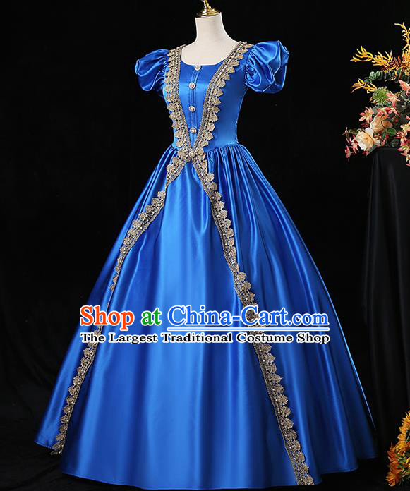 Top Western Court Princess Royalblue Dress Chorus Performance Garment Costume French Noble Lady Formal Attire European Middle Ages Clothing