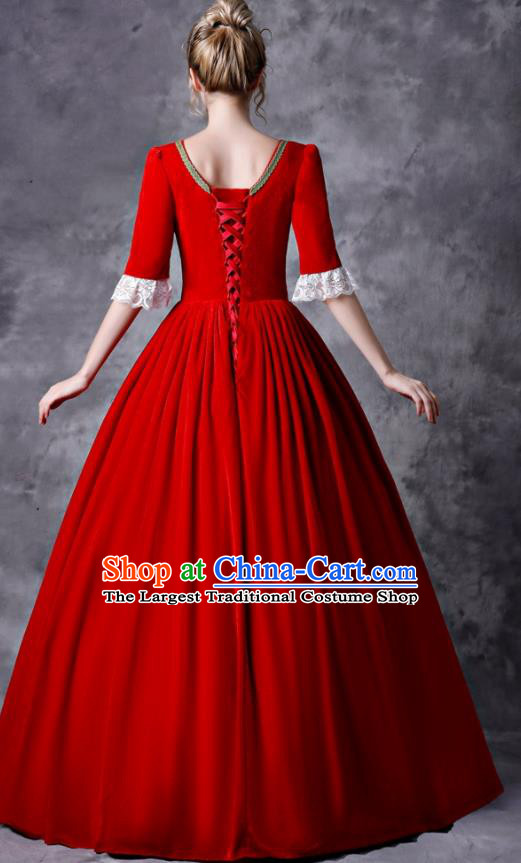 Top Western Renaissance Style Red Full Dress Christmas Garment Costume England Lady Formal Attire European Drama Performance Clothing