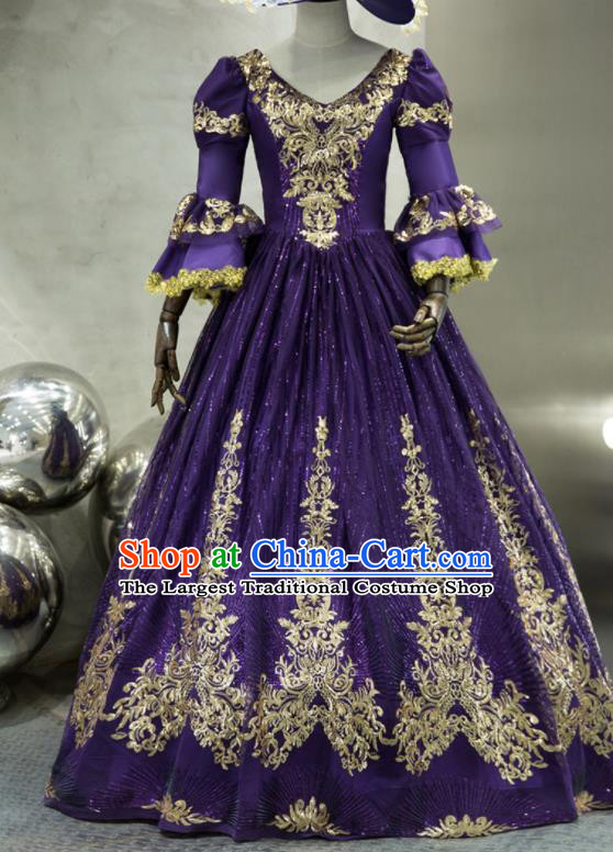 Top England Court Princess Formal Attire European Drama Performance Clothing Western Renaissance Style Purple Full Dress Christmas Garment Costume