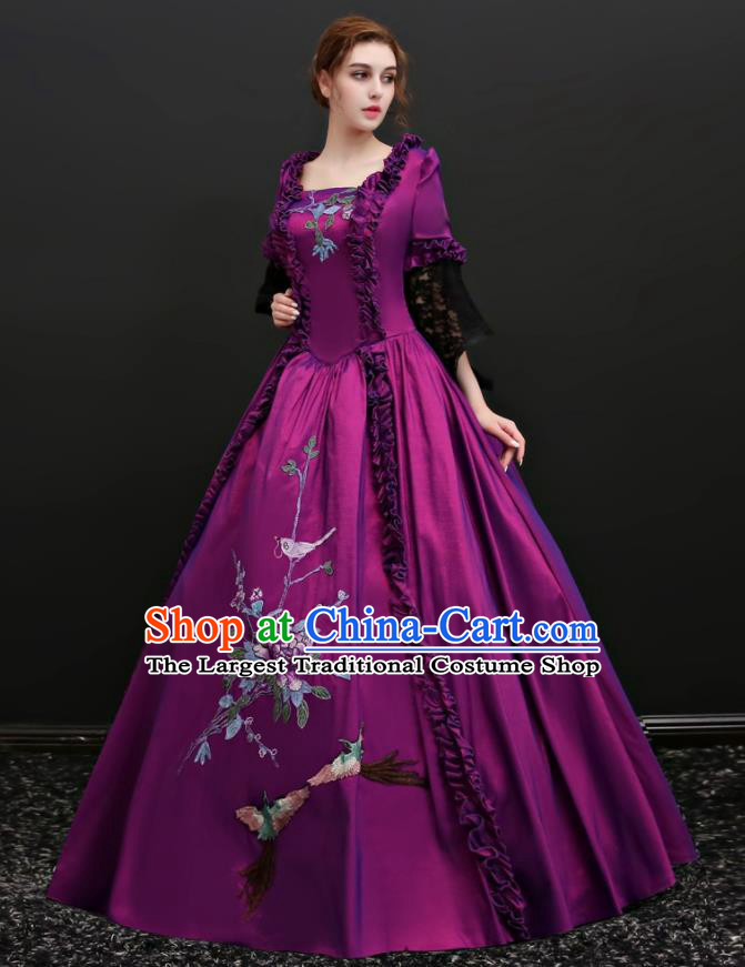 Top Renaissance Style Garment Costume England Noble Lady Formal Attire European Drama Clothing Western Court Purple Full Dress