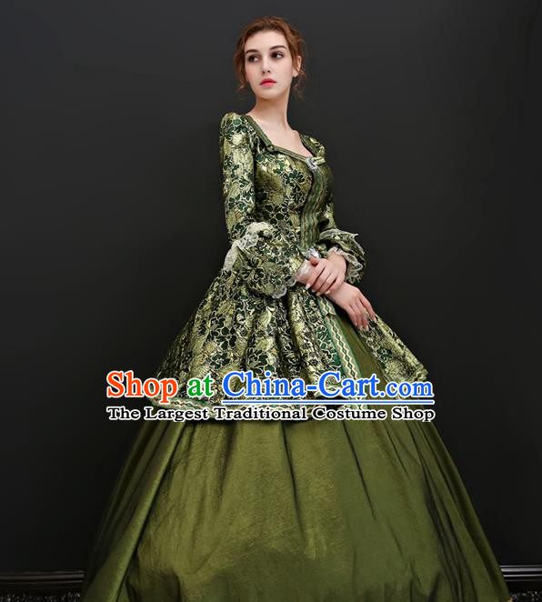 Top Western Court Olive Green Full Dress Renaissance Style Garment Costume England Noble Lady Formal Attire European Drama Clothing