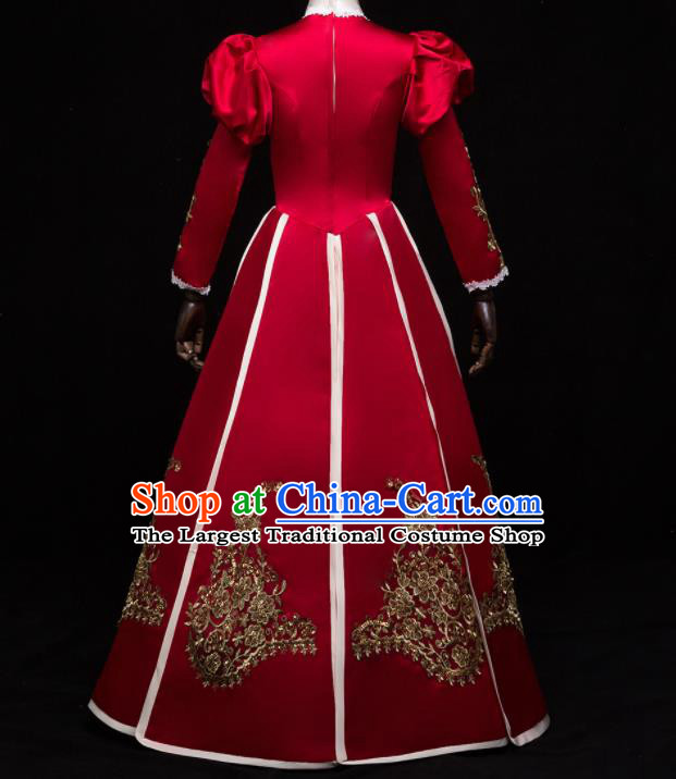 Top French Princess Formal Attire European Court Clothing Western Dance Wine Red Full Dress Renaissance Style Garment Costume