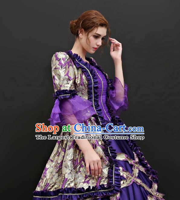 Top Renaissance Style Garment Costume French Princess Formal Attire European Court Clothing Western Dance Purple Full Dress