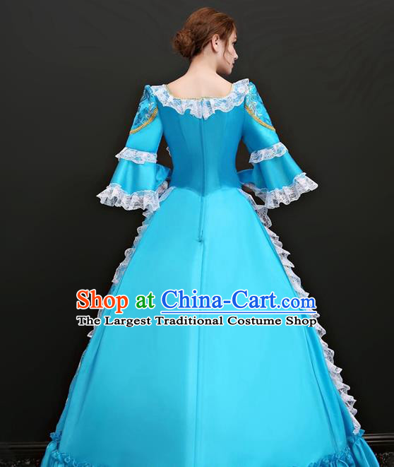 Top Western Ballroom Dance Blue Full Dress Renaissance Style Garment Costume French Princess Formal Attire European Court Clothing
