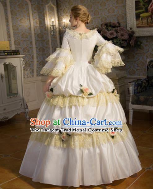 Top European Royal Clothing Western Ballroom Dance White Full Dress Renaissance Style Garment Costume French Queen Formal Attire