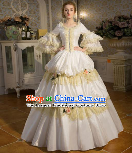 Top European Royal Clothing Western Ballroom Dance White Full Dress Renaissance Style Garment Costume French Queen Formal Attire