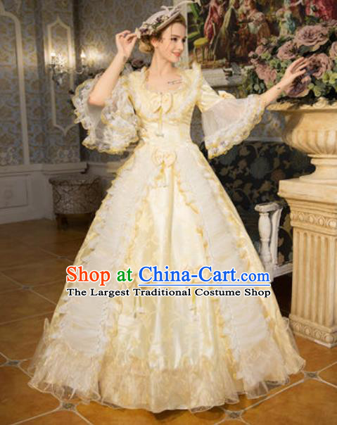 Top French Queen Formal Attire European Royal Clothing Western Ballroom Dance Beige Full Dress Renaissance Style Garment Costume