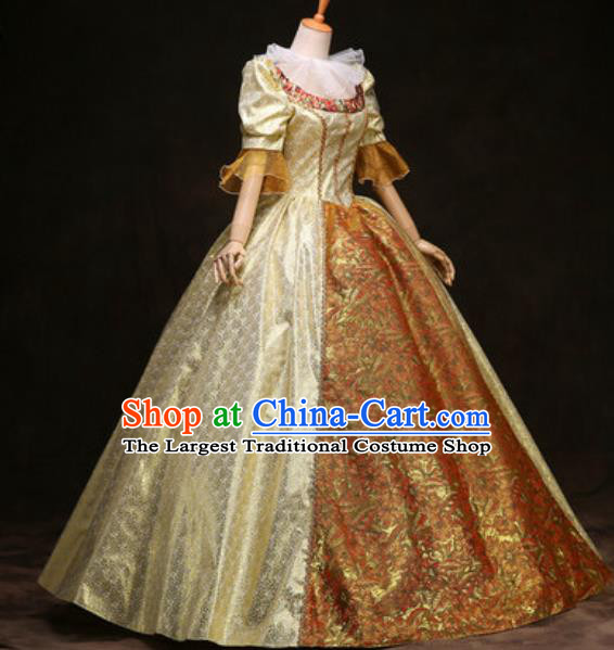Top England Court Formal Attire European Queen Clothing Western Drama Performance Golden Full Dress Christmas Empress Garment Costume