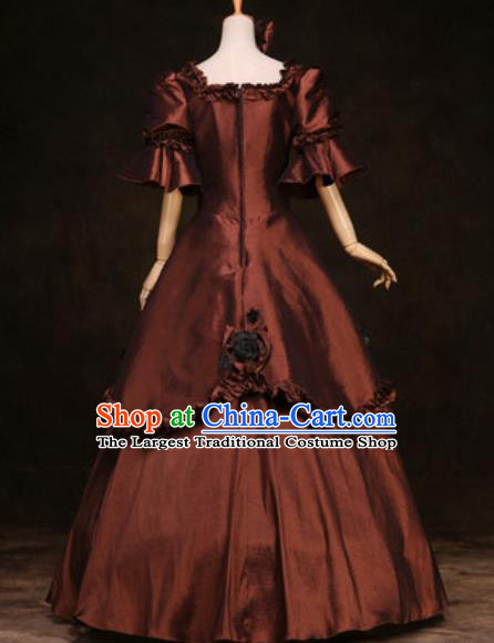 Top Christmas Performance Garment Costume England Noble Lady Formal Attire European Court Clothing Western Drama Brown Full Dress