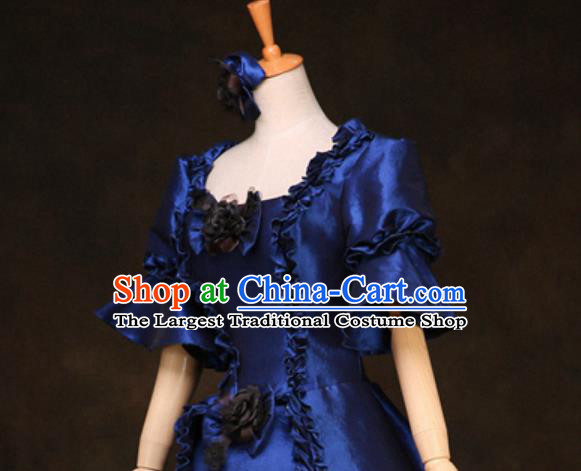 Top Western Drama Blue Full Dress Christmas Performance Garment Costume England Noble Lady Formal Attire European Court Clothing