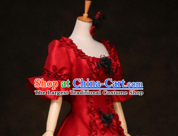 Top European Court Clothing Western Drama Red Full Dress Christmas Performance Garment Costume England Noble Lady Formal Attire