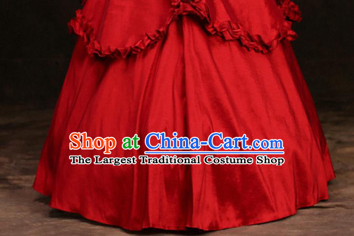 Top European Court Clothing Western Drama Red Full Dress Christmas Performance Garment Costume England Noble Lady Formal Attire