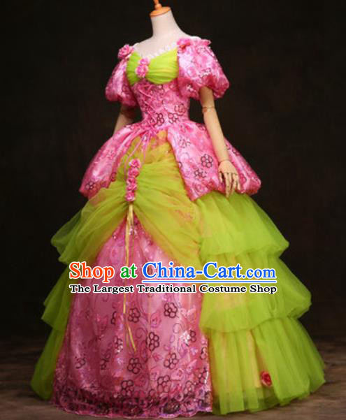 Top England Royal Princess Formal Attire European Court Clothing Western Drama Pink Full Dress Christmas Flower Fairy Garment Costume